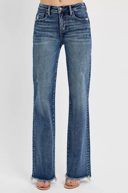 RISEN High Rise Straight Jeans - Tummy Control Long Inseam - Fashions Envy