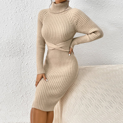 Cozy Knit Turtleneck - Ribbed Sweater Dress Warmth