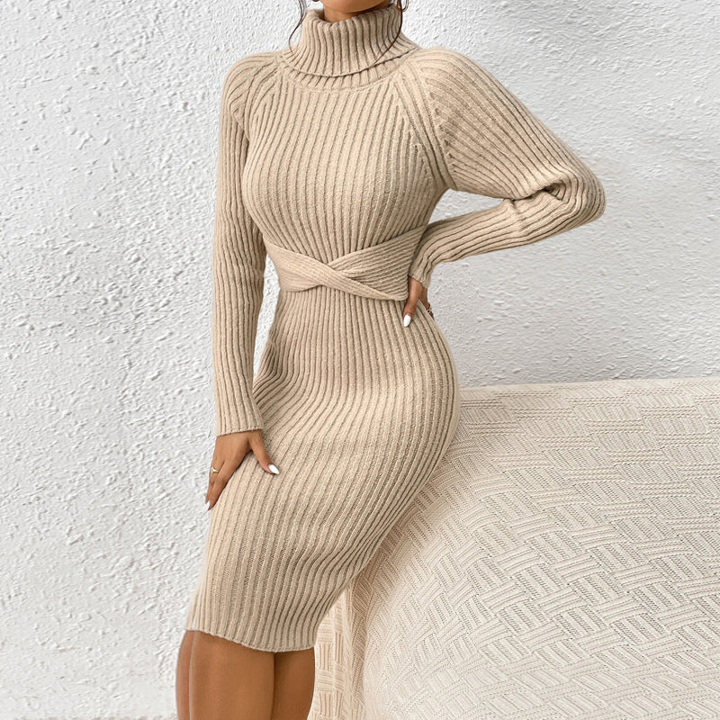Cozy Knit Turtleneck - Ribbed Sweater Dress Warmth