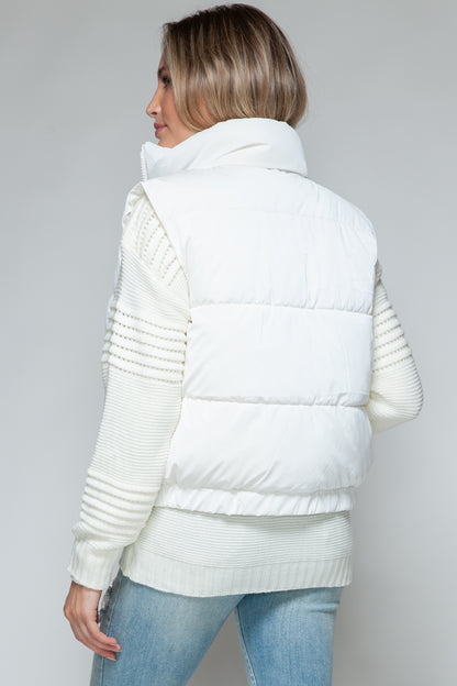 Off White Fine Fur Lining Quilted Pocketed Vest