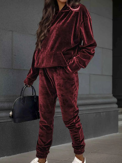 Velvet Long Sleeve Hoodie and Pants Set