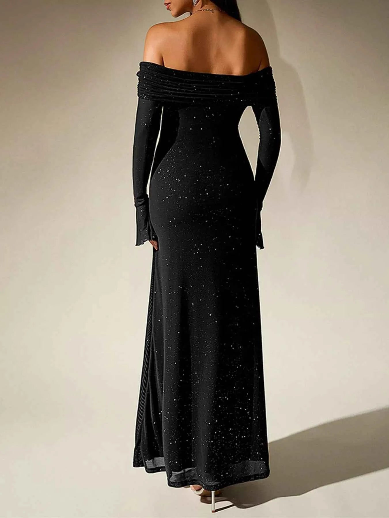 Glitter Off-Shoulder Maxi Dress