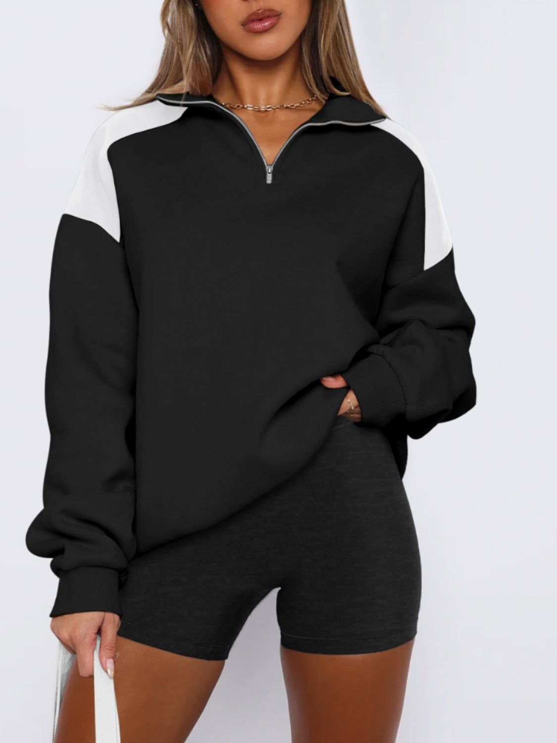 Contrast Quarter Zip Long Sleeve Sweatshirt