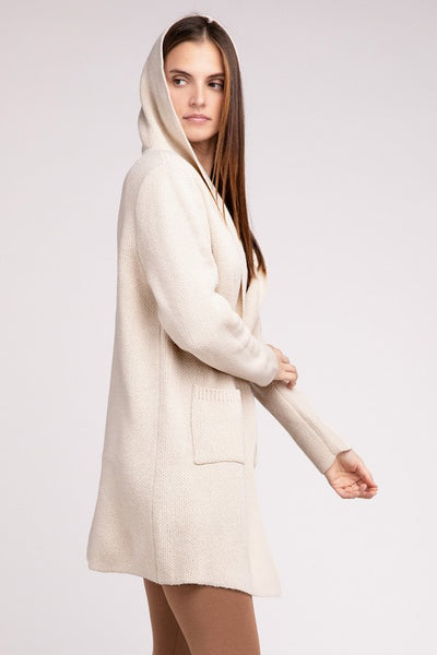 Hooded Open Front Sweater Cardigan - Fashions Envy