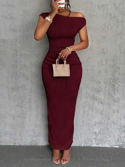 Asymmetrical One Shoulder Bodycon Maxi Dress - Fashions Envy