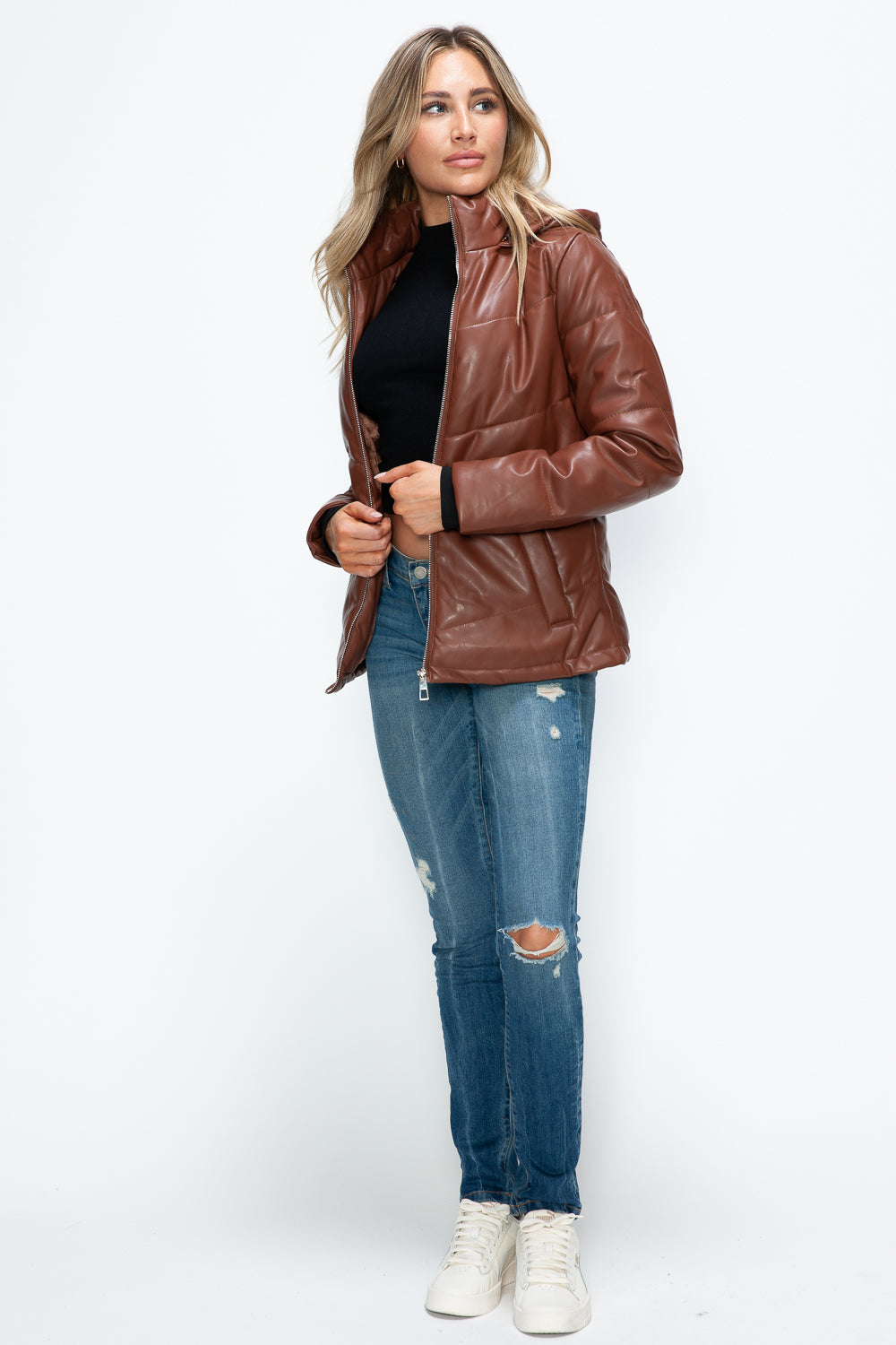 Brandy Pocketed Zip Up Puffer Jacket with Removable Hood