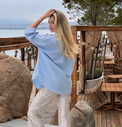 Open Front Cardigan Blouse - Loose Fit Long Sleeve