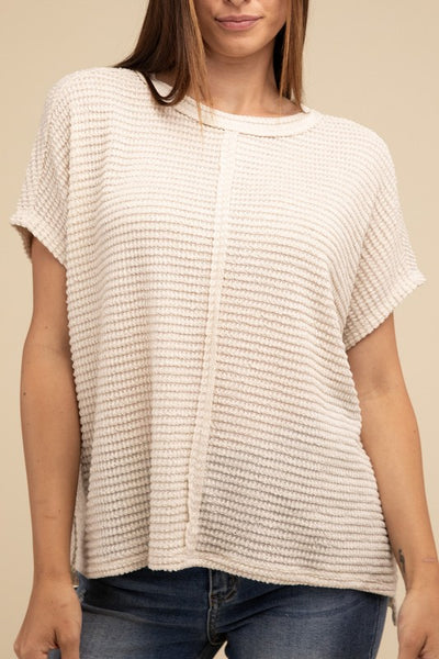 Dolman Short Sleeve Jacquard Sweater - Fashions Envy