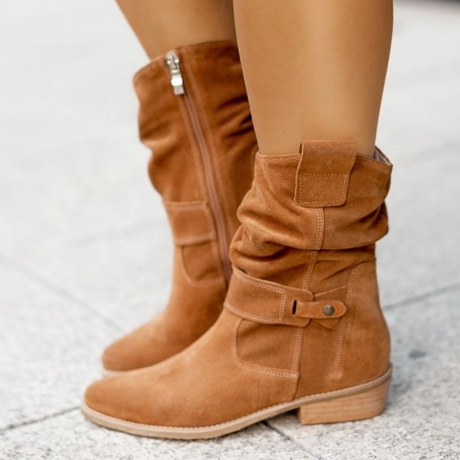 Suede Western Boots - Pointed Toe Zipper Up - Fashions Envy