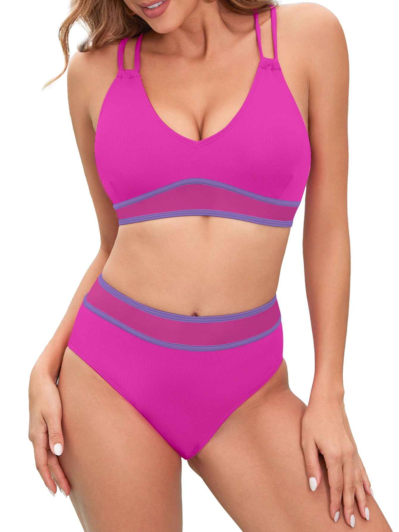 High Waist Split Bikini Set - Full Coverage Two Piece