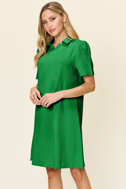 Double Take Full Size Texture Collared Neck Short Sleeve Dress