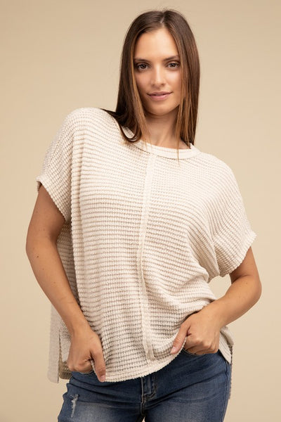 Dolman Short Sleeve Jacquard Sweater - Fashions Envy