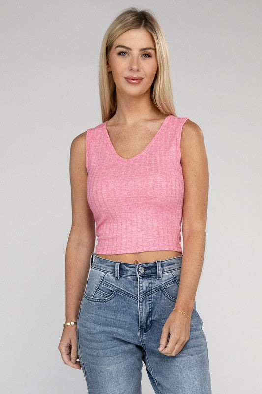 Ribbed Scoop Neck Cropped Sleeveless Tank Top