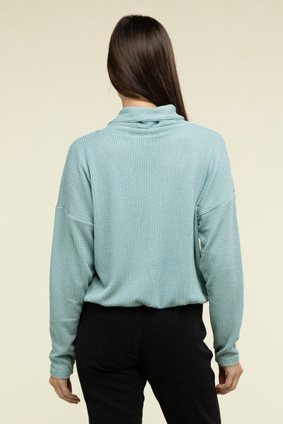 Textured Line Elastic Waist Pullover Top - Fashions Envy