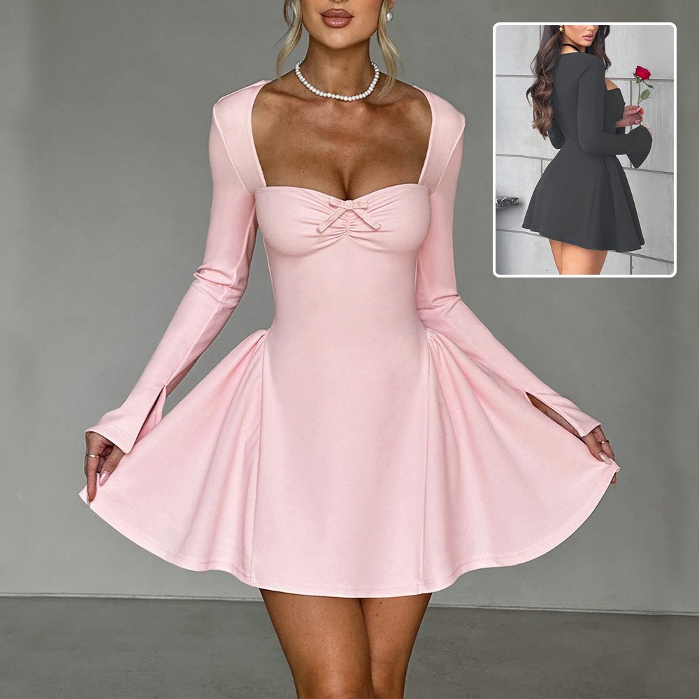 Commute Y2K Low-neck Long-sleeved Dress  Fashion Slim A-line Short Dressed Party Evening Clothing For Women