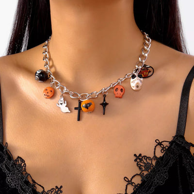 Halloween Charm Chain Necklace - Spooky Statement Jewelry - Fashions Envy