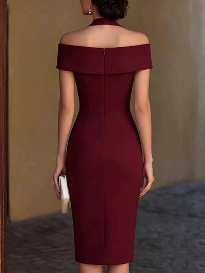 Cold Shoulder Midi Dress - Chic Halter Neck