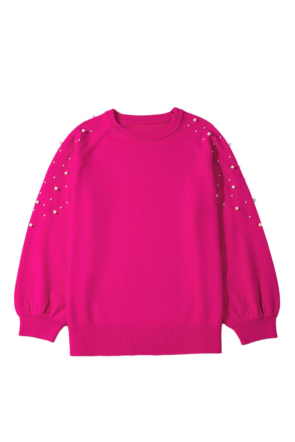 Strawberry Pink Pearled Decor Raglan Sleeve Plus Size Sweater