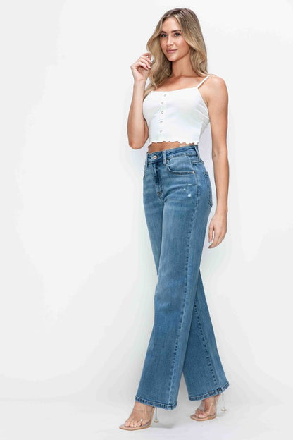 Full Size High Rise Wide Leg Jeans with Pockets