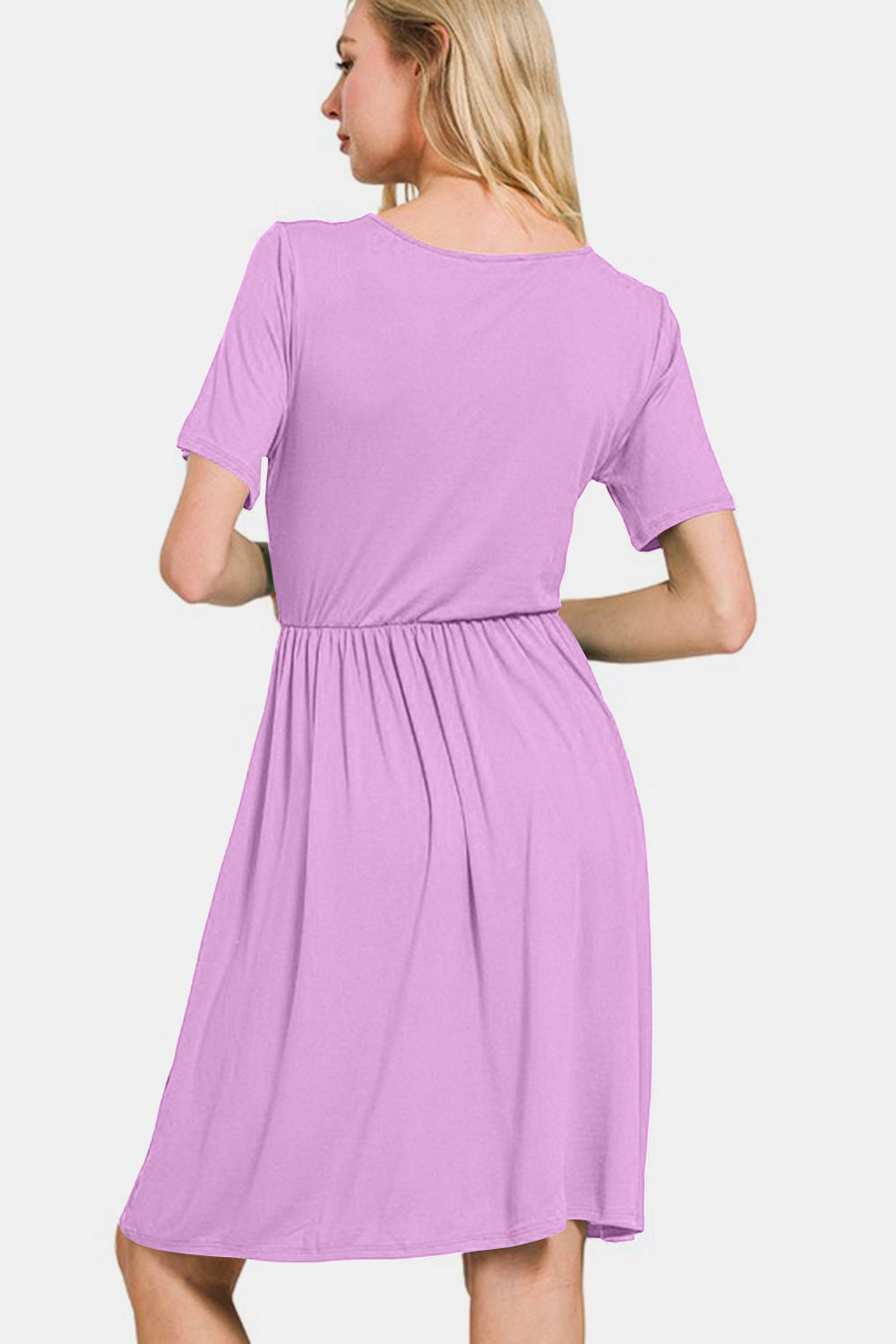 Pink Purple Surplice Short Sleeve Brushed DTY Dress