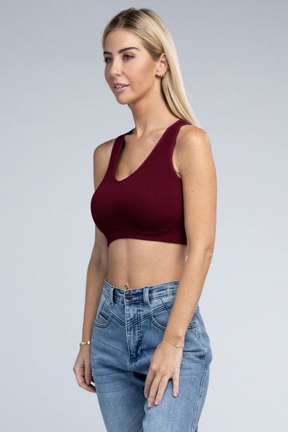 Fitted Ribbed Cropped V-Neck Tank Top