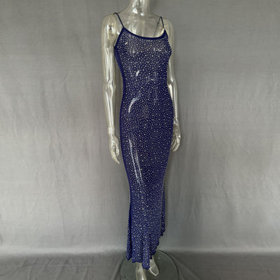 Diamond Mermaid Long Dress - Shiny Suspender Style - Fashions Envy