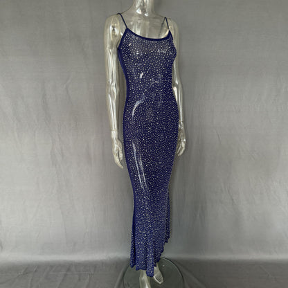 Diamond Mermaid Long Dress - Shiny Suspender Style - Fashions Envy