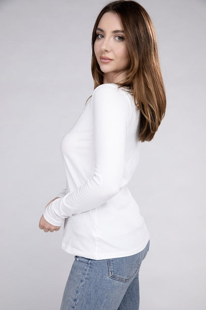 Cotton V-Neck Long Sleeve Casual T-Shirt