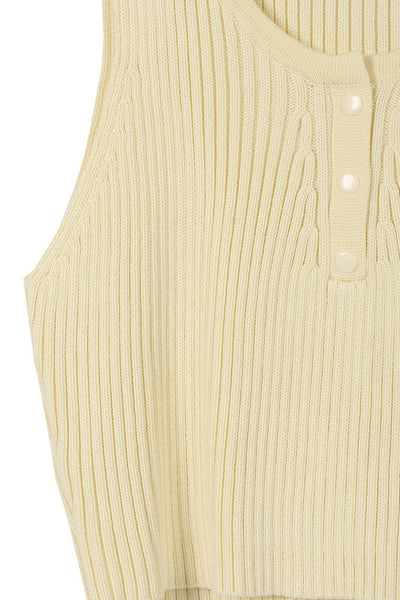 Yellow Sleeveless Ribbed Button Crop Top