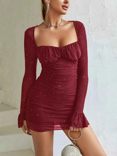 Ruched Glitter Bodycon Mini Dress