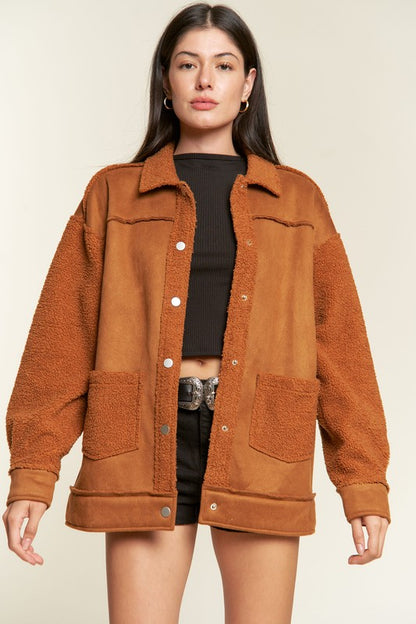 Oversized Sherpa Lined Soft Suede Jacket