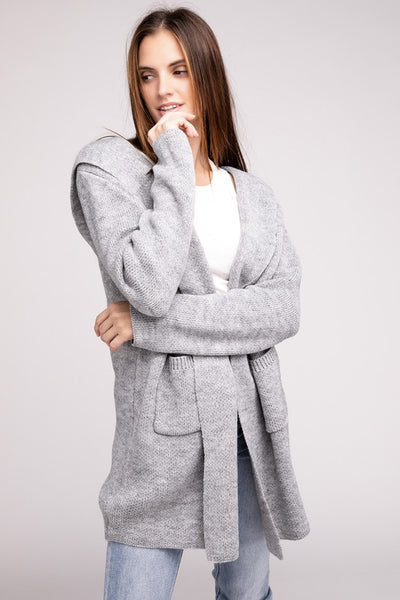 Hooded Open Front Sweater Cardigan - Fashions Envy