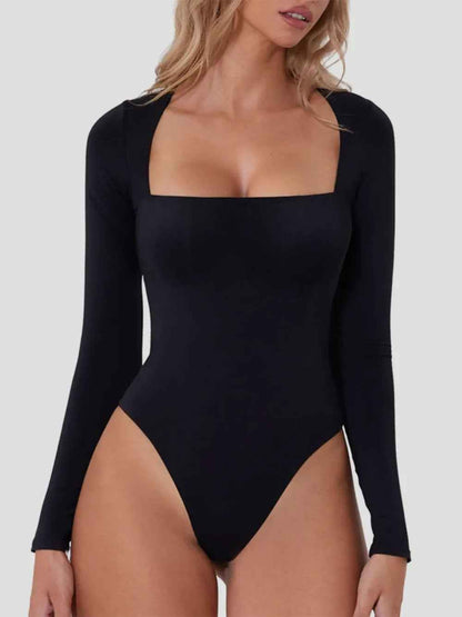 Square Neck Long Sleeve Bodysuit - Sleek Fitted Style - Fashions Envy
