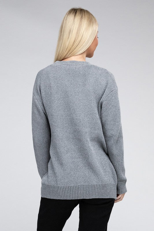 Melange Open Front Sweater Cardigan with Front Pockets