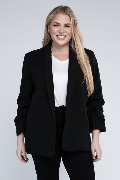 Hip Length Casual Plus Size Shawl Lapel Blazer