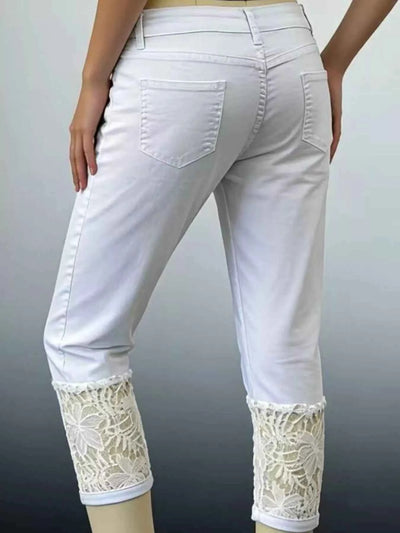 Full Size Lace Trimmed Capri Jeans Plus Size