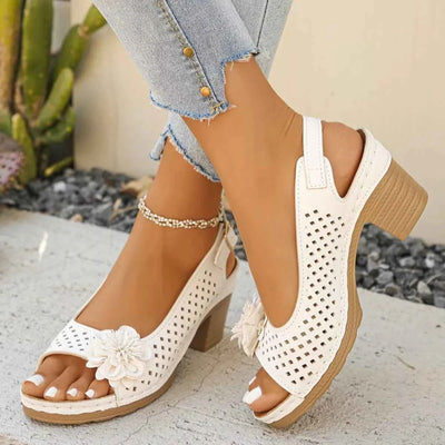 Floral Accent Block Heel Sandals