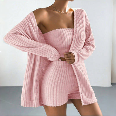 Slumber Party Trio - Brushed Pajama Coat & Shorts