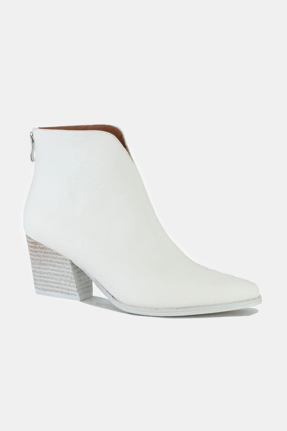 White PU Leather Block Heel Boots with Back Zippers