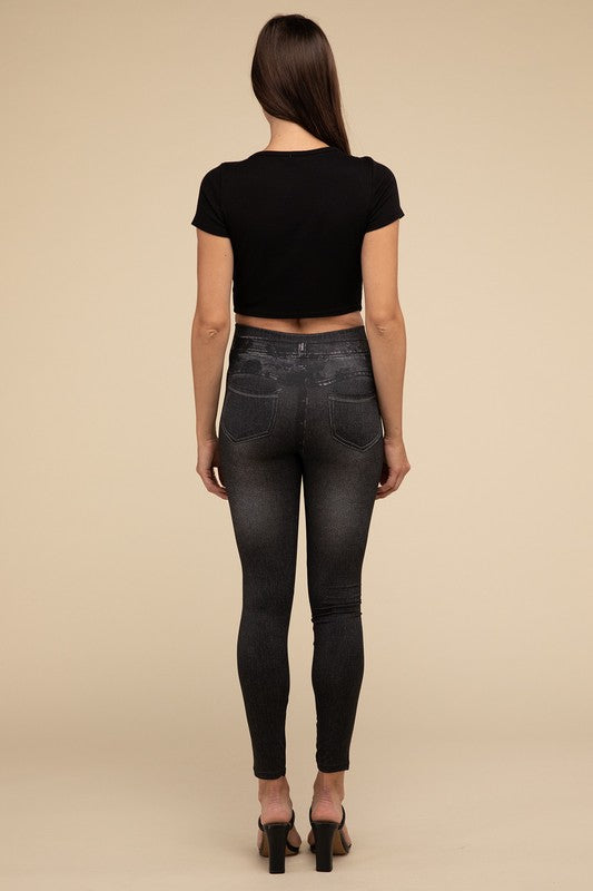 Casual High Rise Waist Denim Fitted Leggings