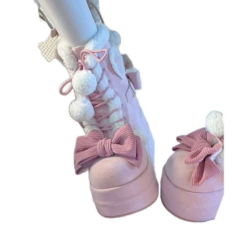 Platform Boots - Cute Fur Pom-Pom Winter Style