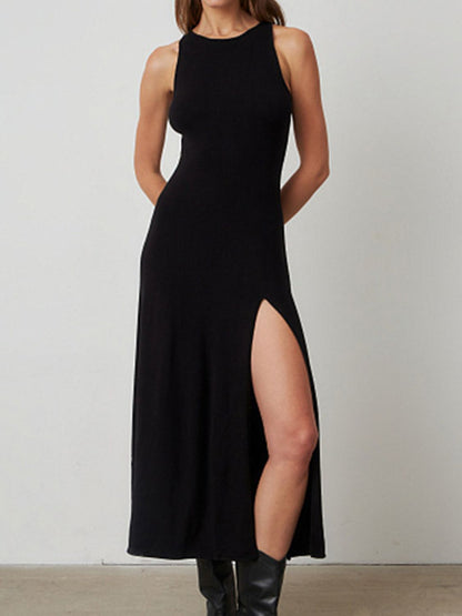 Side Slit Round Neck Sleeveless Maxi Dress