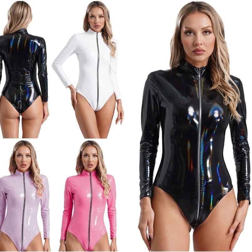 Holographic Bodysuit - Iridescent Zipper Front - Fashions Envy