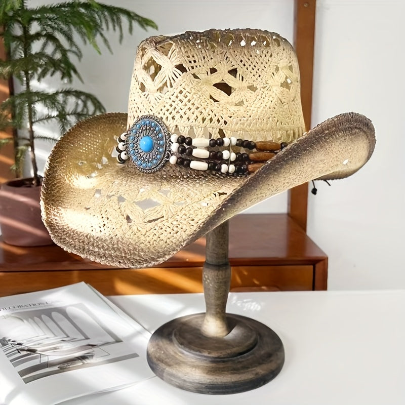 Retro Fashion Large Eaves Curved Edge Hard Straw Western Cowboy Hat