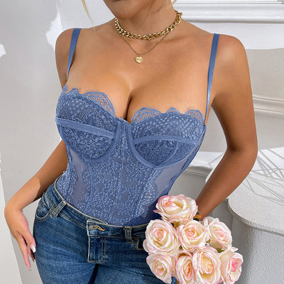 Lace Halter Bodysuit - Hollow-Out Stitching Intimate Wear