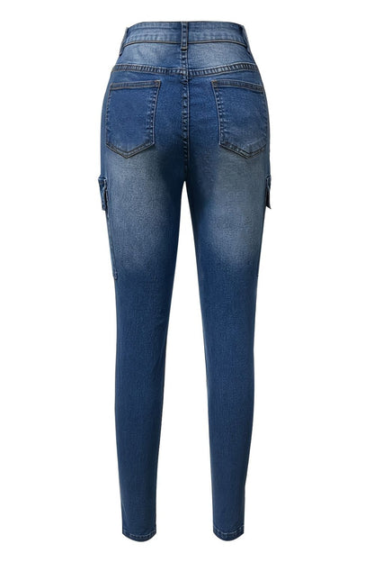 Medium Blue Denim Skinny Jeans with Pockets