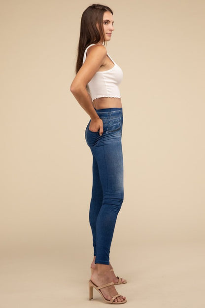 Casual High Rise Waist Denim Fitted Leggings