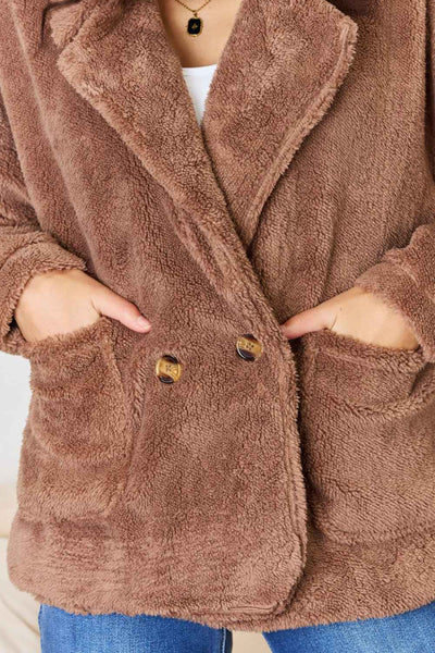 Women's Culture Code Double Breasted Fuzzy Coat - Luxury Structured Winter Outerwear