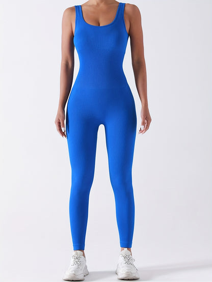 Ribbed Activewear Jumpsuit - Form-Fitting One Piece