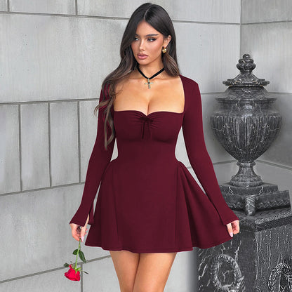 Commute Y2K Low-neck Long-sleeved Dress  Fashion Slim A-line Short Dressed Party Evening Clothing For Women